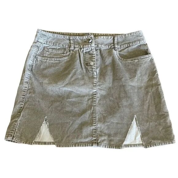Green Corduroy Button Down Distressed Cutout Cotton Mini Skirt 5 #1320 - Picture 1 of 8